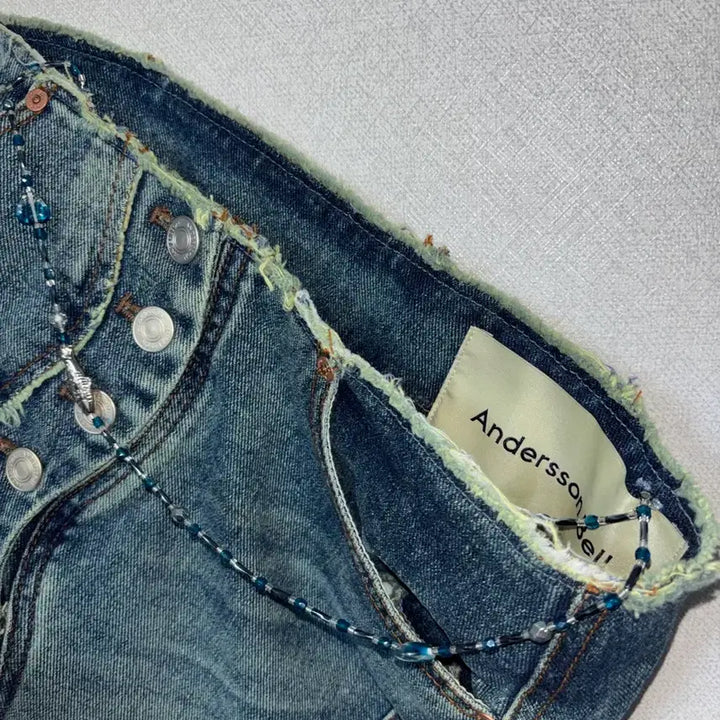 [BUNJANG] Andersson Bell Fish Bead Denim Midi Skirt / Andersson bell 물고기 비즈 데님 미디 스커트