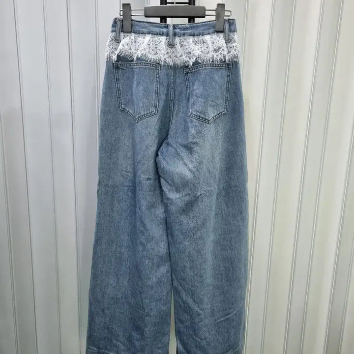 [BUNJANG] Lace Trim Wide Denim Pants / 레이스 장식 와이드 데님 팬츠