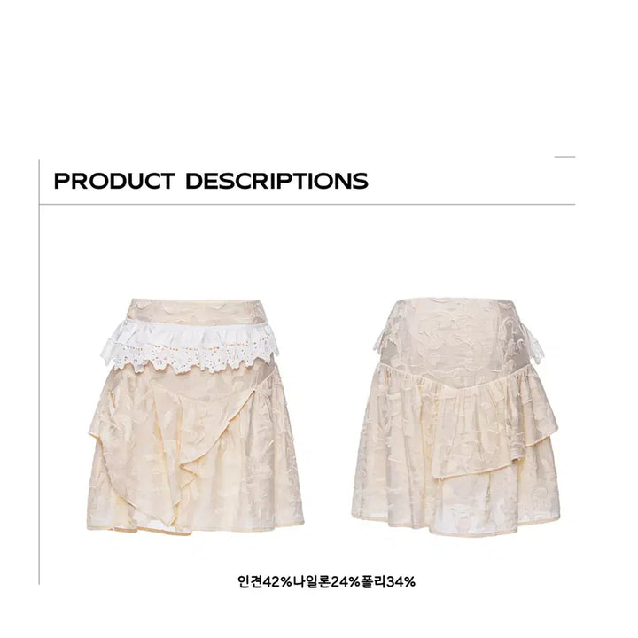 [BUNJANG] YOSHUYUKI Jacquard Lace Trimming Asymmetrical Midi Skirt / YOSHUYUKI 요슈유키 자카드 레이스 트리밍 언발 미디 스커트