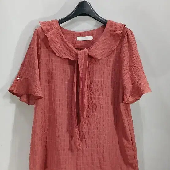 [BUNJANG] OZOC Ribbon Short Sleeve Blouse Coral Pink / OZOC 리본블라우스 코랄 핑크 반팔 블라우스