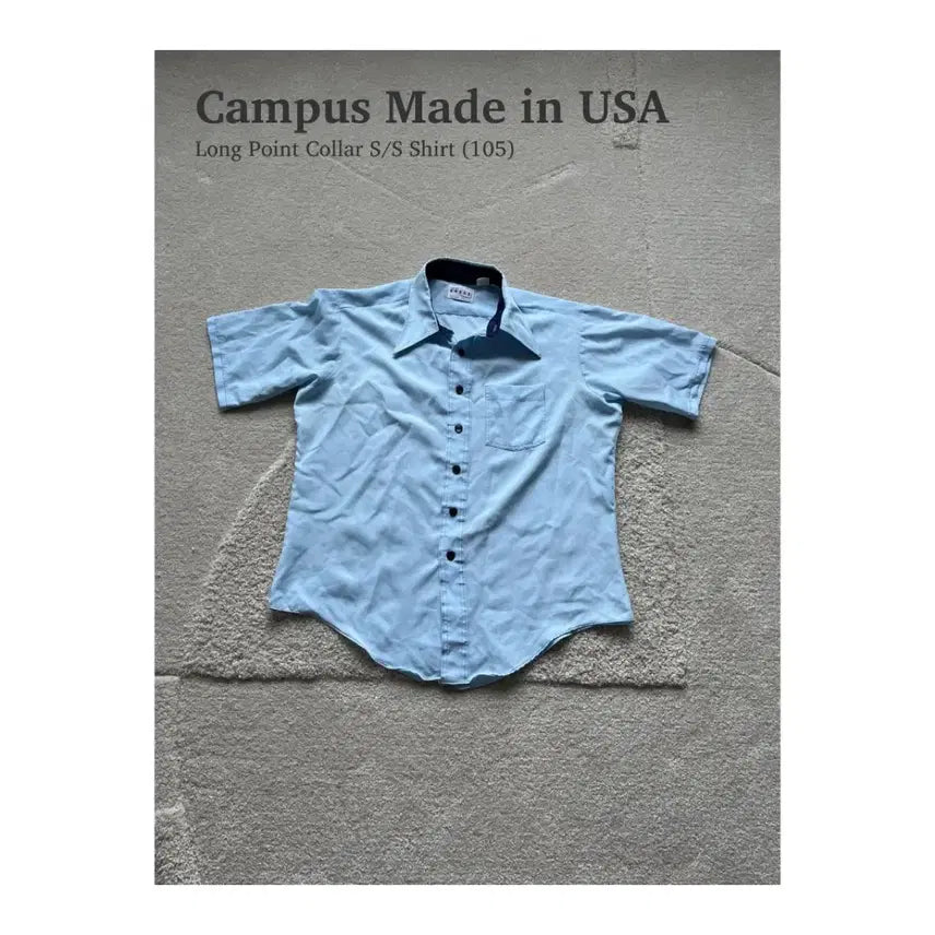 [BUNJANG] Campus Now Breed Long Point Collar Short Sleeve Shirt (Powder Blue) / 캠퍼스 나우브리드 롱포인트카라 반소매 셔츠 (105)