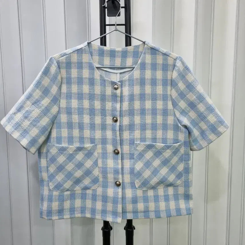 [BUNJANG] Check Pattern Short Sleeve Tweed Jacket / 체크 반팔 트위드 자켓