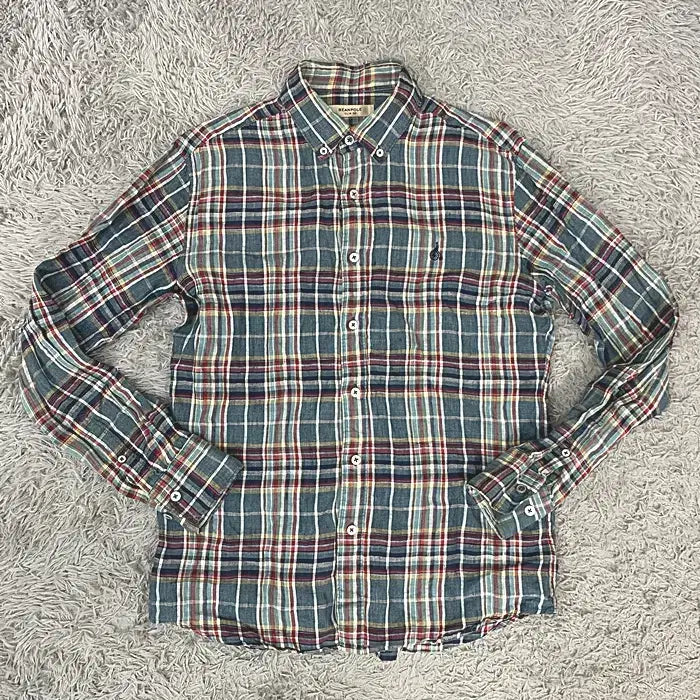 [BUNJANG] Beanpole Wool Long Sleeve Check Shirt 100 / 빈폴 마100 긴팔 체크 셔츠 100