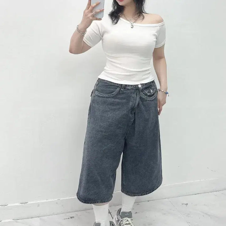 [BUNJANG] Simple One-Off Double-Sided Slim Fit Short Sleeve T-Shirt (Plus Size Available, 55-77) / 새상품 심플 원오프 양면 슬림핏 반팔 티셔츠 빅사이즈 가능 55-77