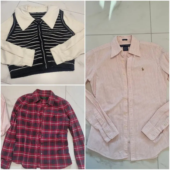 [BUNJANG] Ralph Lauren Pink Stripe, Red Check, Knit Vest Layered Shirts Bundle Set / 빈폴. 랄프로렌 셔츠 3종류일괄.
