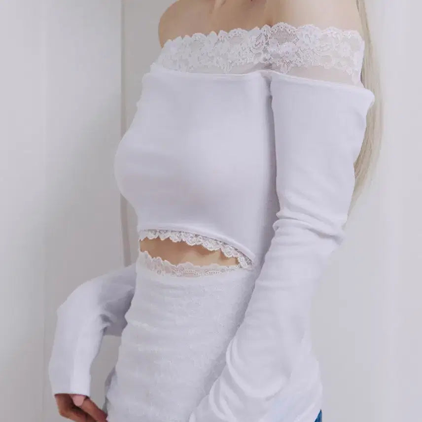 [BUNJANG] Illio Off-Shoulder Long Sleeve Top / 일리오 레이스 오프숄더 롱슬리브 M
