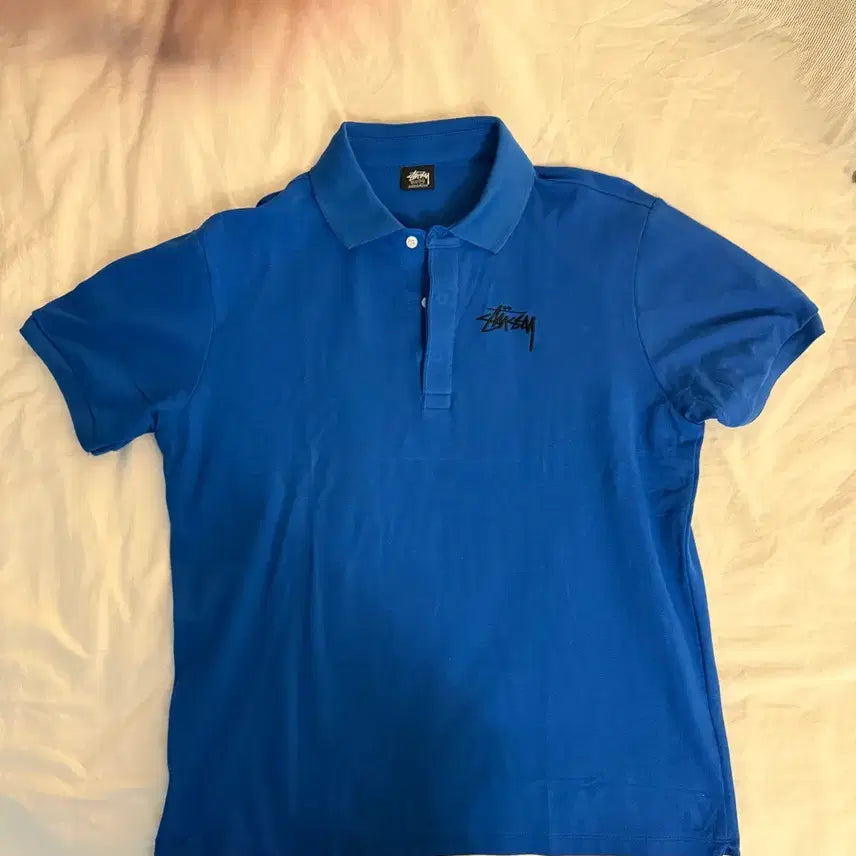 [BUNJANG] Stussy Blue Embroidered Logo Polo Shirt / 스투시 Stussy Blue 파랑 반팔 폴로 카라티 피케이 셔츠