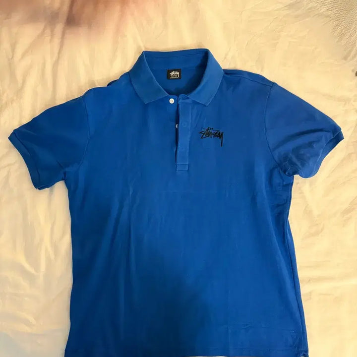 [BUNJANG] Stussy Blue Embroidered Logo Polo Shirt / 스투시 Stussy Blue 파랑 반팔 폴로 카라티 피케이 셔츠