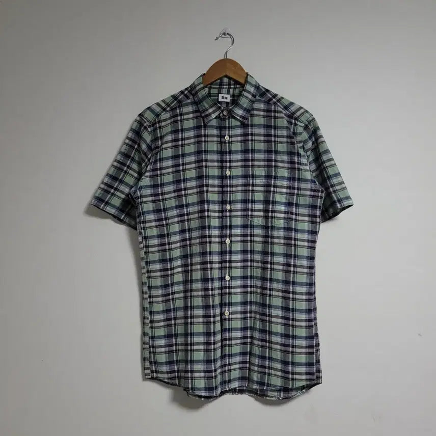 [BUNJANG] UNIQLO Linen Blend Check Short Sleeve Shirt / (L) UNIQLO 유니클로 반팔 체크 셔츠 남방 마혼방