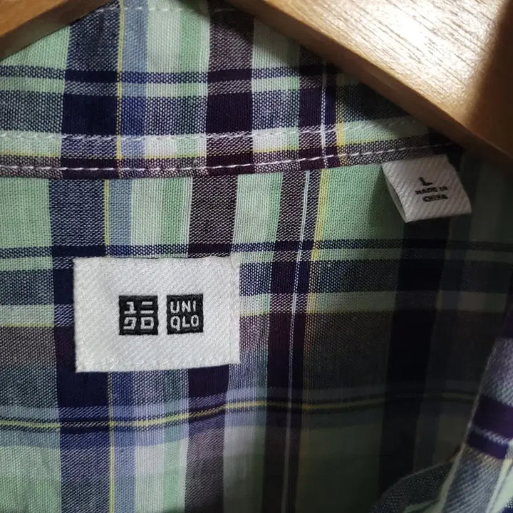 [BUNJANG] UNIQLO Linen Blend Check Short Sleeve Shirt / (L) UNIQLO 유니클로 반팔 체크 셔츠 남방 마혼방