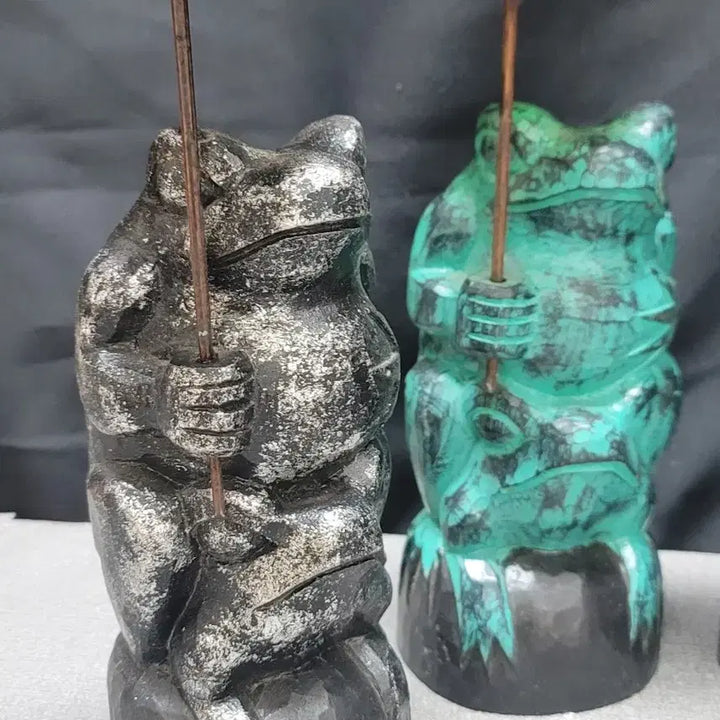 [BUNJANG] Indonesian Wooden Carving Umbrella Frog 4-Piece Bundle Set / 나무 목각 우산 개구리 4점 일괄