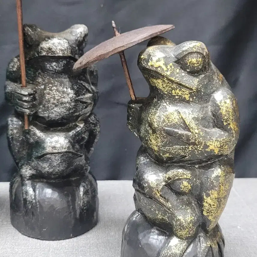 [BUNJANG] Indonesian Wooden Carving Umbrella Frog 4-Piece Bundle Set / 나무 목각 우산 개구리 4점 일괄