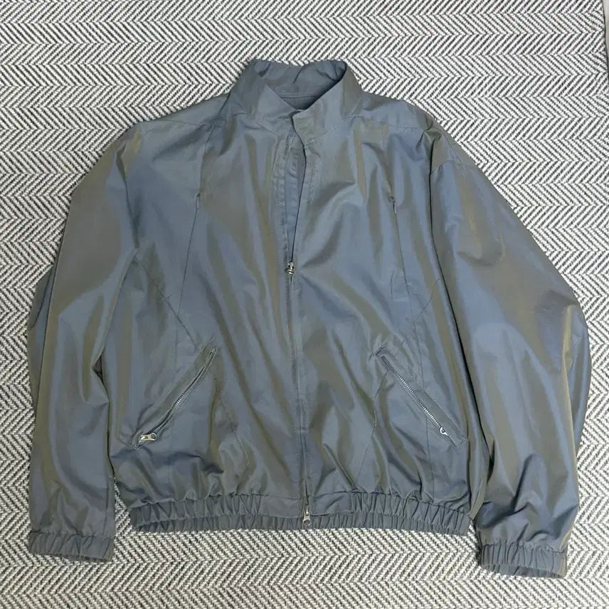 [BUNJANG] Lemadd Two-Tone Low-Cut Banding Short Jacket - Grayish Blue / 르마드 투톤 로우컷 밴딩 숏 자켓 - 그레이쉬 블루 2size