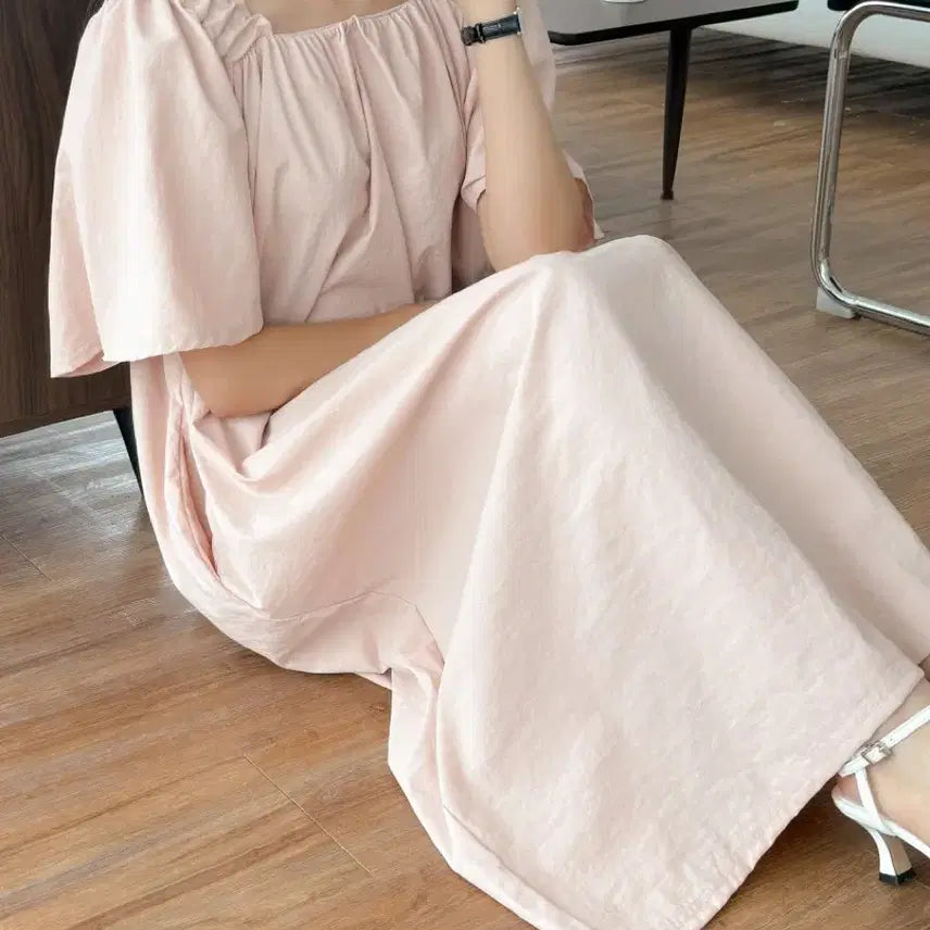 [BUNJANG] Square Neck Wing Sleeve Long Dress (Plus Size Available) / 새상품 스퀘어넥 날개 롱 원피스 빅사이즈 가능 55-77