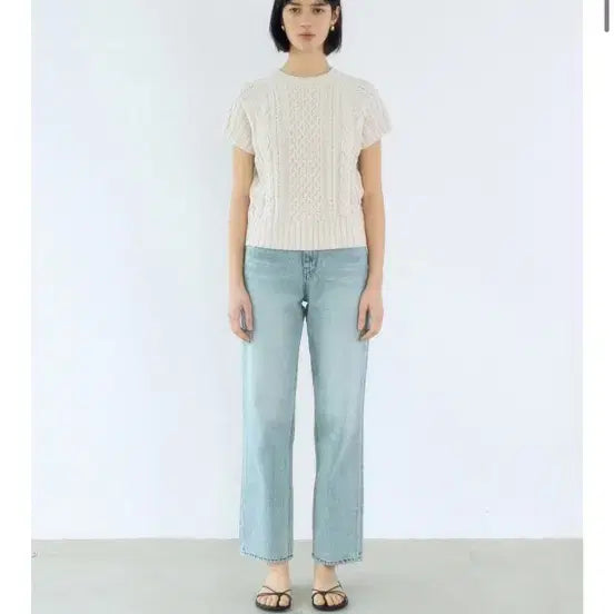 [BUNJANG] Gongdrin Rosy Cable Short Sleeve Knit (Ivory/Navy) / 공드린 로지 케이블 반팔 니트 아이보리/네이비 2개 일괄