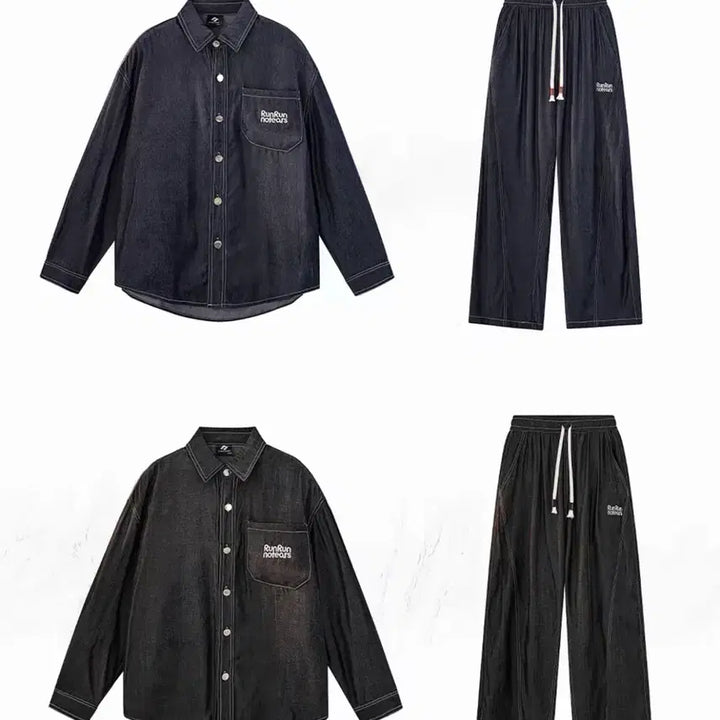 [BUNJANG] Cooling Denim Shirt &amp; Pants Set (Unisex) / 냉감 데님 셔츠&amp;팬츠 세트 새상품