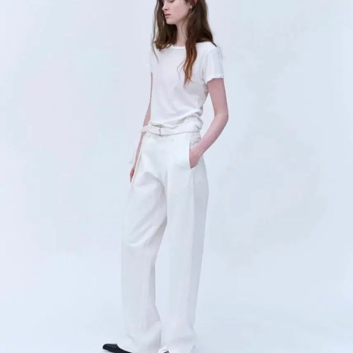 [BUNJANG] London Plot Cotton Slit Pants White M / 런던플랏 코튼 슬릿 팬츠 화이트 바지 M