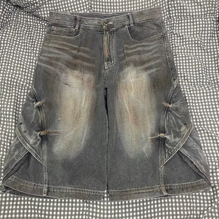 [BUNJANG] BLR Curved Cover Cargo Bermuda Washed Denim Pants Oil L / BLR 커브드 커버 카고 버뮤다 워싱 데님 팬츠 오일 L