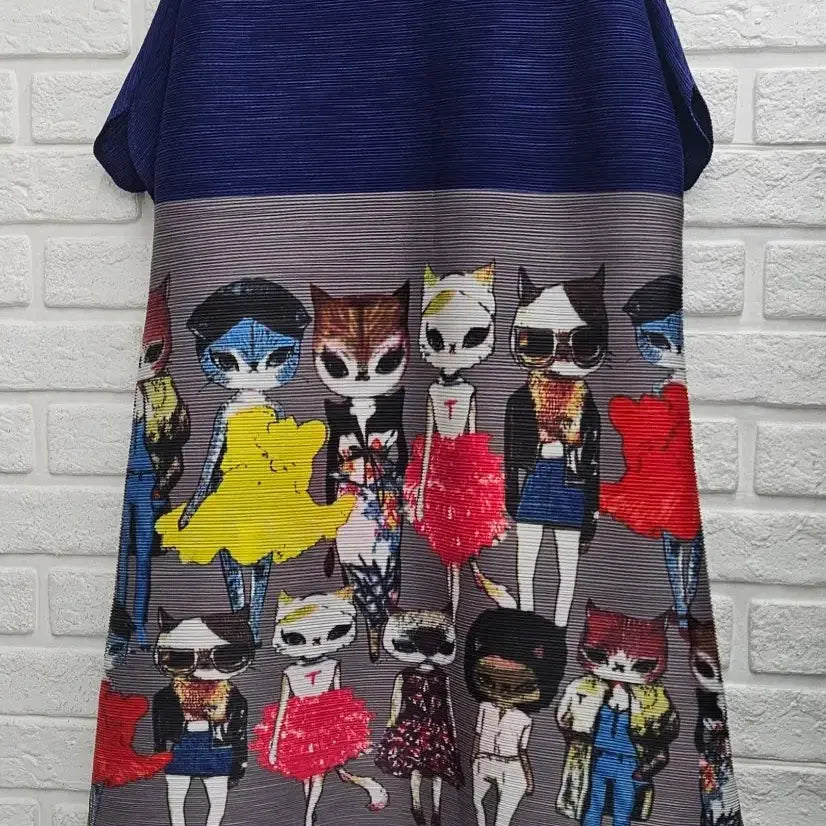 [BUNJANG] Cat Character Pleated Midi Dress / A4389  고양이 캐릭터 플리츠 원피스&amp;롱티