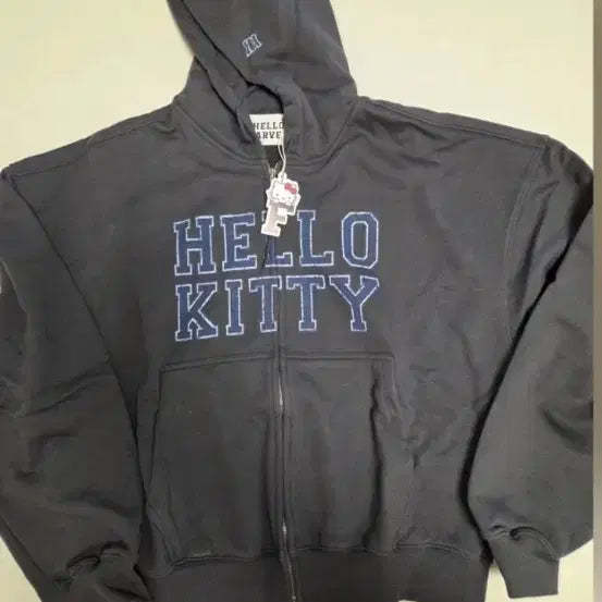 [BUNJANG] Parabang Hello Kitty Embroidered Hoodie Zip-up Grey / 파르벵 헬로키티 자수 후드집업 그레이