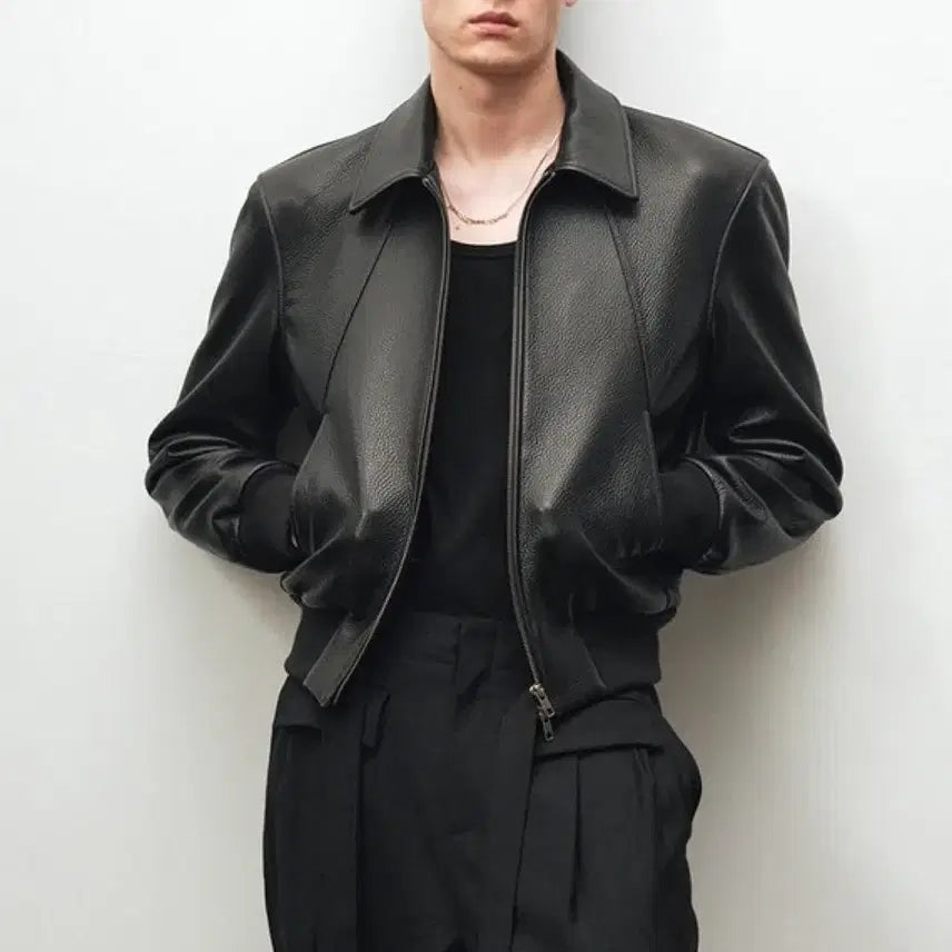 [BUNJANG] Noir Goat Shrunken Leather Blouson Black / 노이어 고트 슈렁큰 레더 블루종 블랙 새상춤