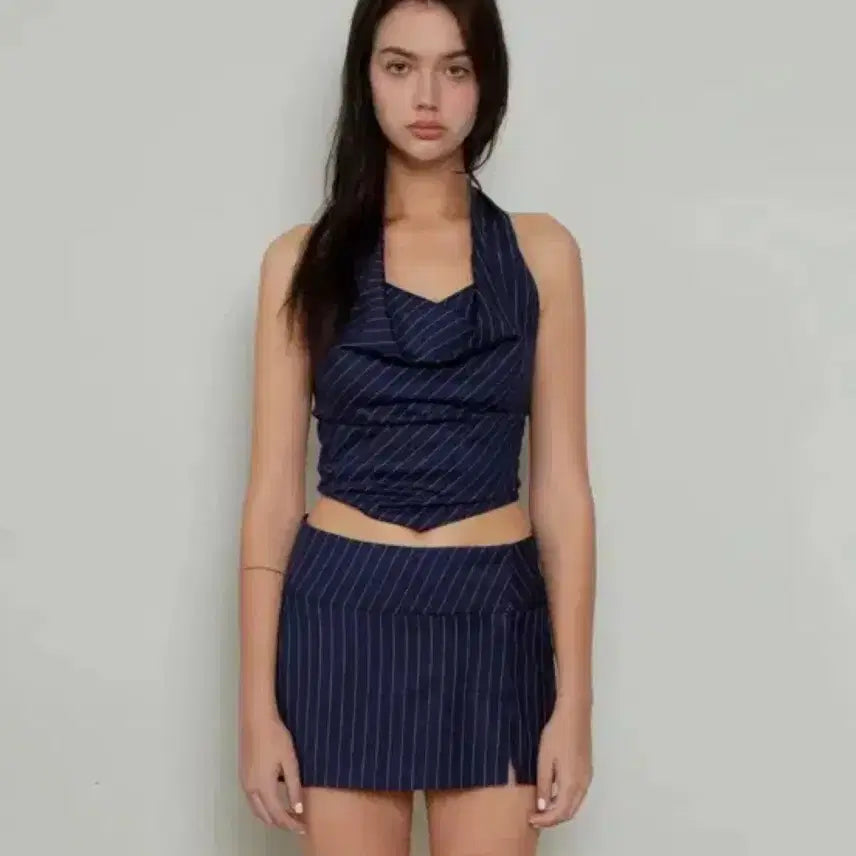 [BUNJANG] Not Your Roses Draping Halterneck Top + Skirt Set / 낫유어로즈 드레이핑 홀터넥 탑+스커트