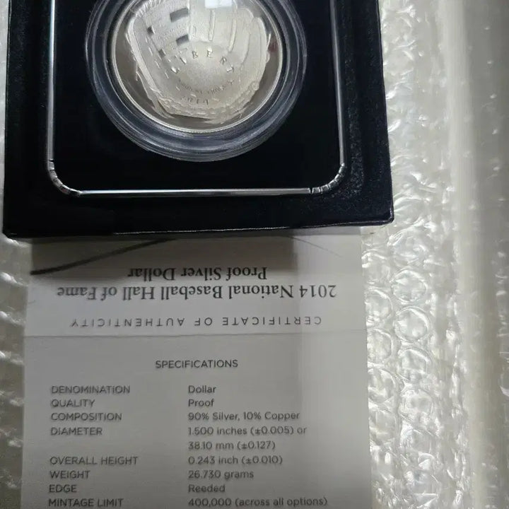 [BUNJANG] 2014 Baseball Hall of Fame Commemorative Silver Coin / 2014 야구 명예의 전당 기념 은화
