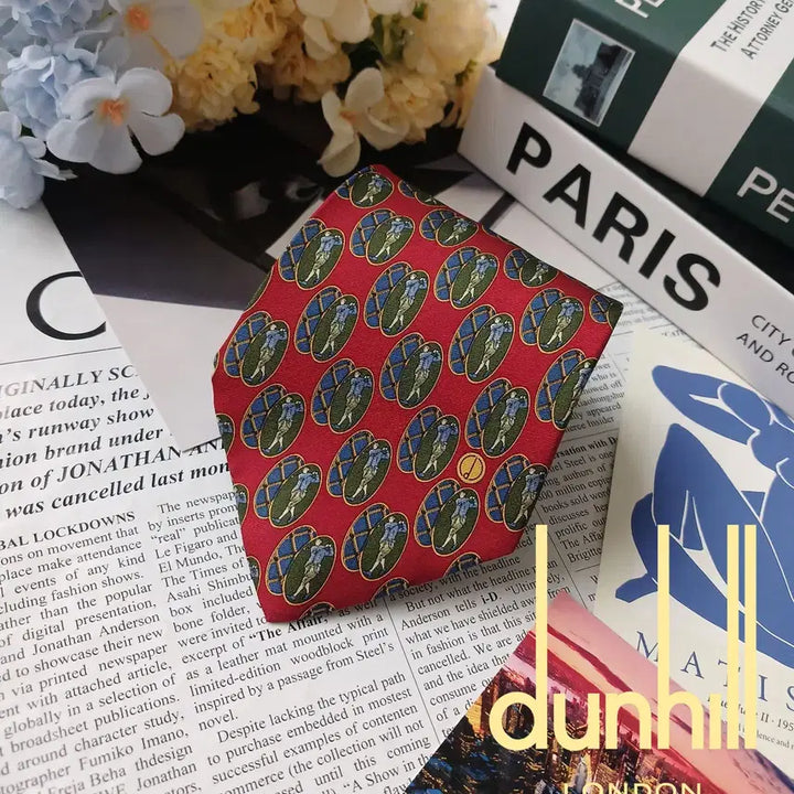[BUNJANG] Dunhill Silk Red Golf Motif Necktie 9.6cm / 던힐 실크 레드 골프 모티브 넥타이 9.6cm A+등급 E974