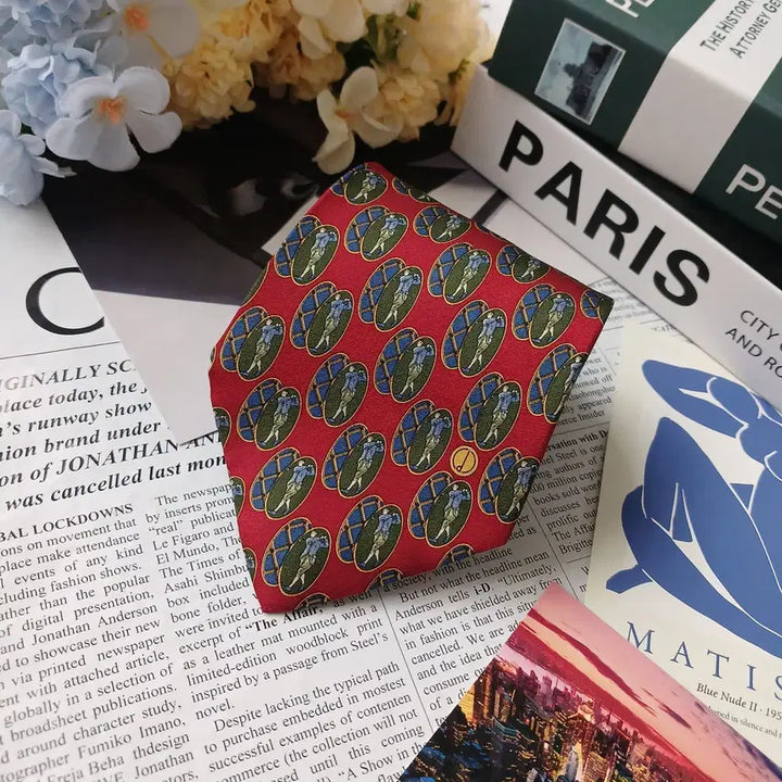 [BUNJANG] Dunhill Silk Red Golf Motif Necktie 9.6cm / 던힐 실크 레드 골프 모티브 넥타이 9.6cm A+등급 E974