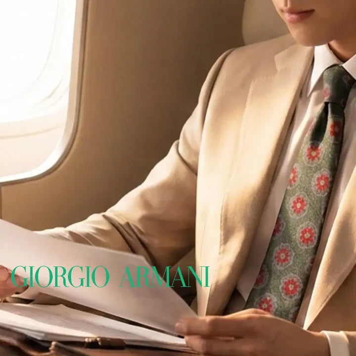 [BUNJANG] Giorgio Armani Dark Green Floral Pattern Silk Necktie (8.4cm) / 조르지오 아르마니 플라워 패턴 넥타이 8.4cm A+등급 K2633