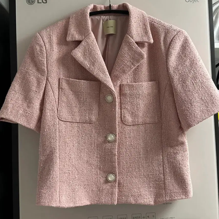 [BUNJANG] J.SOO Pink Tweed Short-Sleeved Jacket / the J Soo핑크 트위드 반팔 자켓