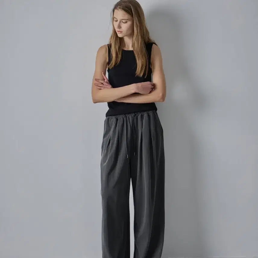 [BUNJANG] Facade Pattern Wide Relaxed Banding Pants Charcoal M / 파사드패턴 와이드 릴렉스 밴딩 팬츠 차콜M