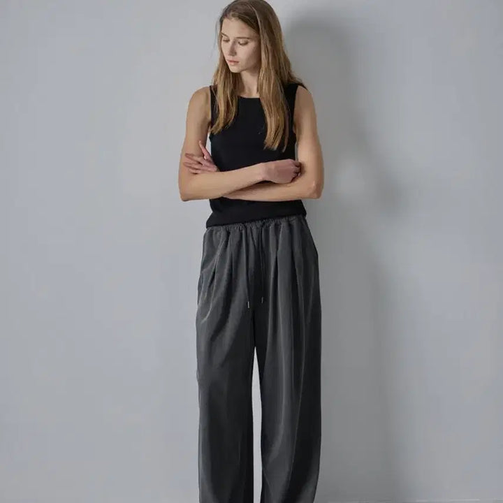 [BUNJANG] Facade Pattern Wide Relaxed Banding Pants Charcoal M / 파사드패턴 와이드 릴렉스 밴딩 팬츠 차콜M