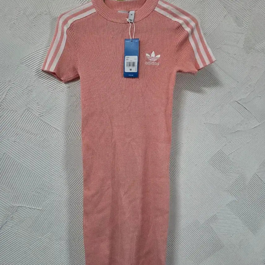 [BUNJANG] Adidas 3-Stripes Pink Ribbed Short Sleeve Mini Dress / 새상품 아디다스 삼선 핑크 립 반팔 원피스