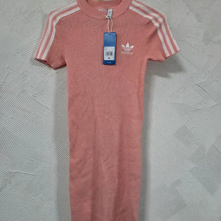 [BUNJANG] Adidas 3-Stripes Pink Ribbed Short Sleeve Mini Dress / 새상품 아디다스 삼선 핑크 립 반팔 원피스