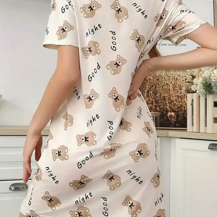 [BUNJANG] Bear "Good Night" Short Sleeve Dress Polyester / 곰돌이 Good Night 반팔 원피스 폴리에스테르