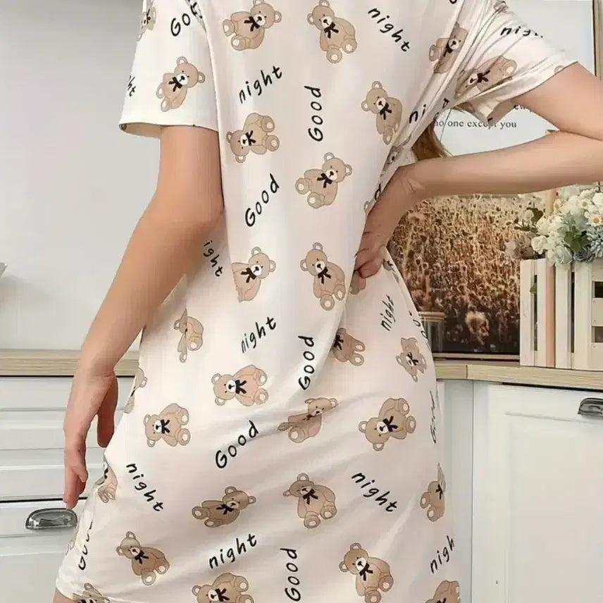 [BUNJANG] Bear "Good Night" Short Sleeve Dress Polyester / 곰돌이 Good Night 반팔 원피스 폴리에스테르