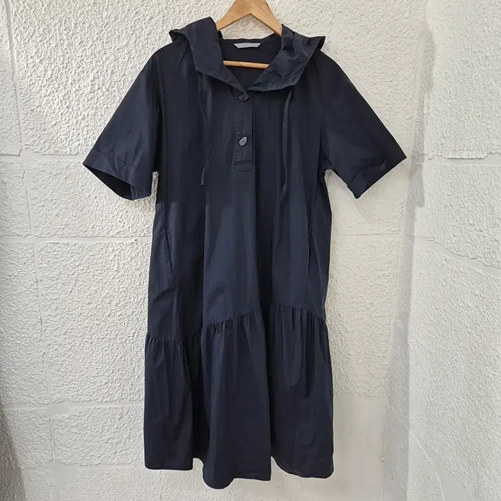 [BUNJANG] G-Cut Navy Hooded Short-Sleeve Dress / 지컷 네이비 후드 반팔 원피스