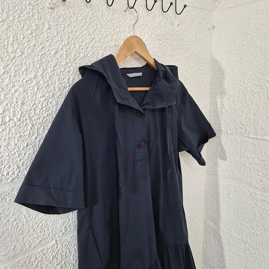 [BUNJANG] G-Cut Navy Hooded Short-Sleeve Dress / 지컷 네이비 후드 반팔 원피스