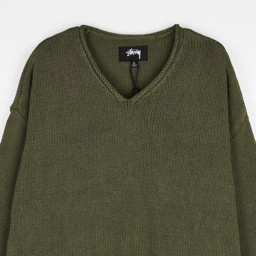 [BUNJANG] Stussy Roll V-Neck Sweater Olive XL / [XL] 스투시 롤 브이 넥 스웨터 올리브