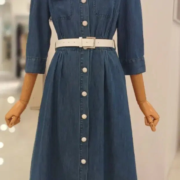 [BUNJANG] Satin Lace Collar Denim Dress 24SS / 사틴 레이스 카라 데님 원피스 24SS