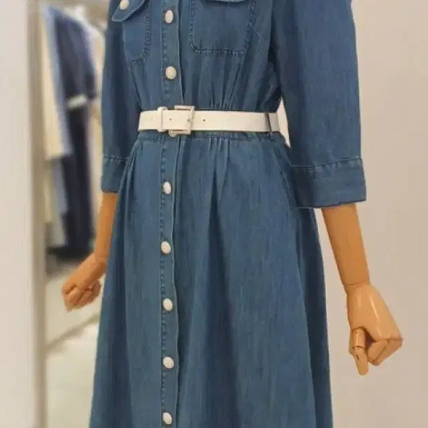 [BUNJANG] Satin Lace Collar Denim Dress 24SS / 사틴 레이스 카라 데님 원피스 24SS