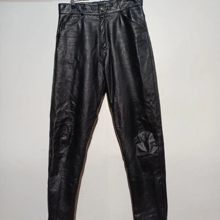 [BUNJANG] Black Leather Pants with Zipper Detail / 가죽바지