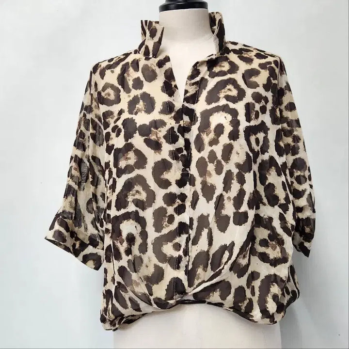 [BUNJANG] Valleygirl Leopard Pattern Short Sleeve Blouse / 25년 Valleygirl 레오파드 패턴 반팔 셔츠 블라우스 Free