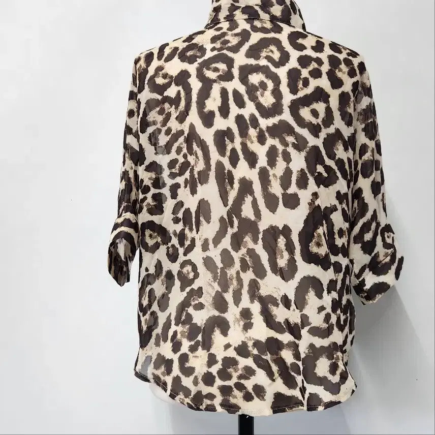 [BUNJANG] Valleygirl Leopard Pattern Short Sleeve Blouse / 25년 Valleygirl 레오파드 패턴 반팔 셔츠 블라우스 Free