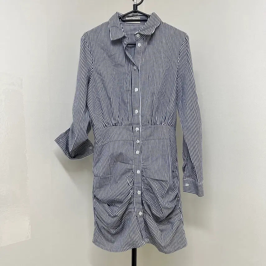 [BUNJANG] Striped Long-Sleeve Shirt Dress / 스트라이프 셔츠 원피스 긴팔