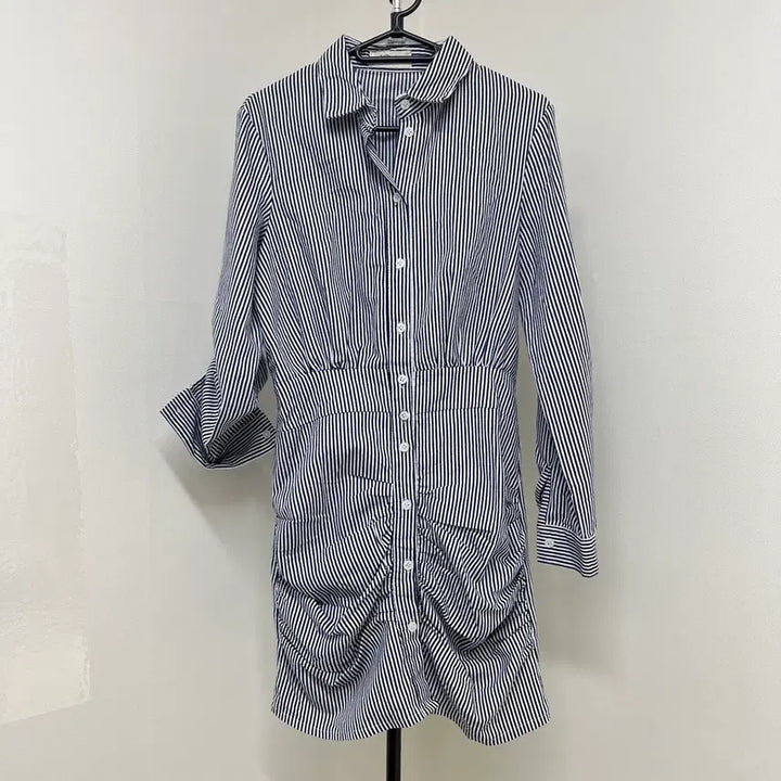[BUNJANG] Striped Long-Sleeve Shirt Dress / 스트라이프 셔츠 원피스 긴팔