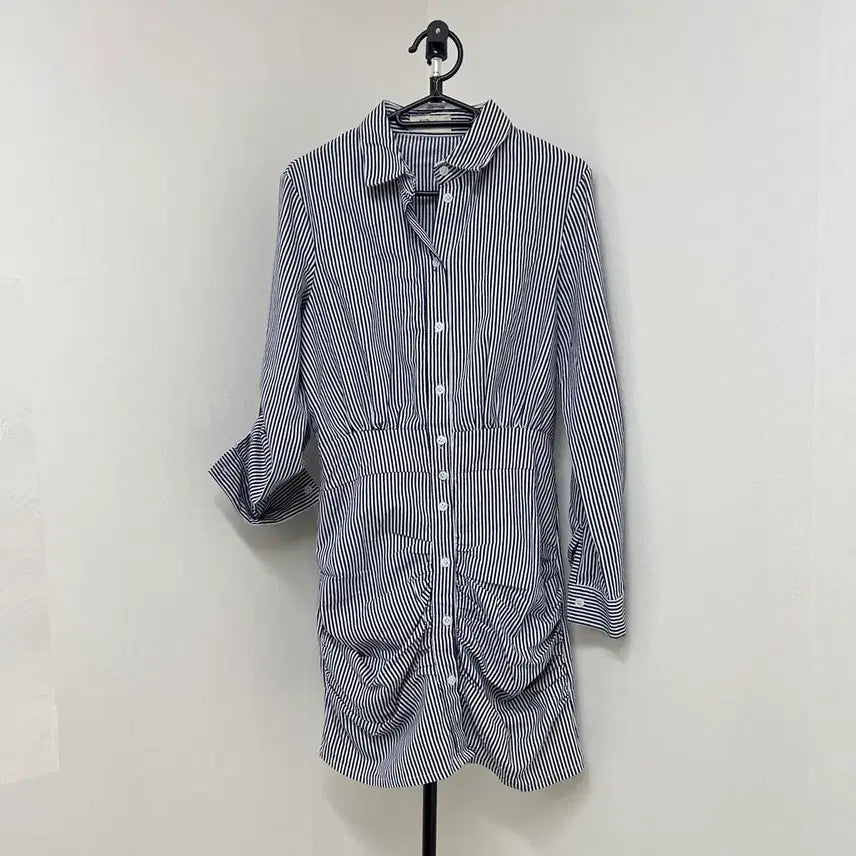 [BUNJANG] Striped Long-Sleeve Shirt Dress / 스트라이프 셔츠 원피스 긴팔