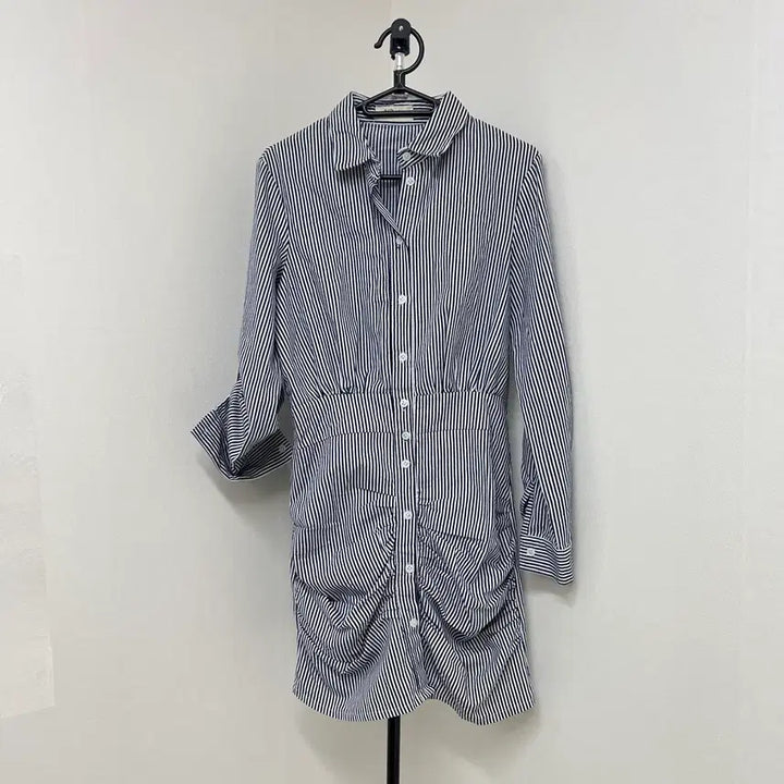 [BUNJANG] Striped Long-Sleeve Shirt Dress / 스트라이프 셔츠 원피스 긴팔