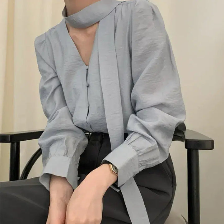[BUNJANG] Benito Classy Bold Tie Blouse / 베니토 클래시 볼드 타이 블라우스